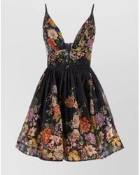 Zimmermann - Silk Linen Floral-Print V-Neck Mini Dress - Lyst