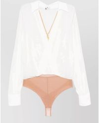 Elisabetta Franchi - Sheer Chain-Detail Wrap-Front Long-Sleeve Bodysuit - Lyst