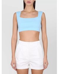 Max Mara - Cotton Cropped Square Neck Tank Top - Lyst