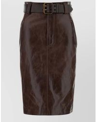 Saint Laurent - Leather High-Rise Midi Pencil Skirt - Lyst