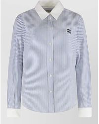 Miu Miu - Long Sleeve Shirt Striped Pattern Contrast Collar - Lyst
