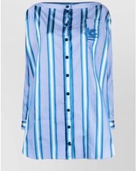 Etro - Off-the-shoulder Embroidered Striped Cotton And Silk-blend Mini Shirt Dress - Lyst