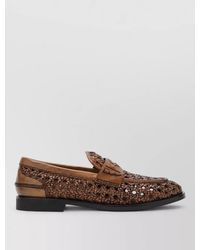 Miu Miu - Leather Loafers Round Toe Woven Design - Lyst
