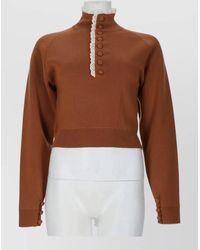 Chloé - Wool Knit Mock Neck Lace Pullover - Lyst