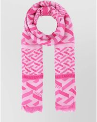 Versace - Silk Modal Fringed Logo Print Scarf - Lyst