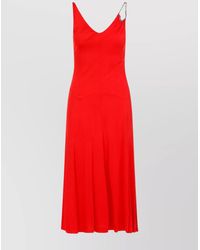 Lanvin - Viscose Sleeveless V-Neck A-Line Midi Dress - Lyst