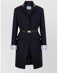 Prada - Virgin Wool Crystal Embellished Belted Single Breasted Coat - Lyst