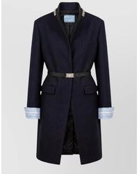 Prada - Virgin Wool Crystal Embellished Belted Single Breasted Coat - Lyst