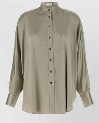 Brunello Cucinelli - Silk Satin Mandarin Collar Long-Sleeve Shirt - Lyst