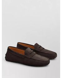 Tod's - Suede Moccasin Loafers Penny Strap Rubber Sole - Lyst