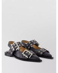 Ganni - Buckle Slingback Leather Ballerina Sandals - Lyst