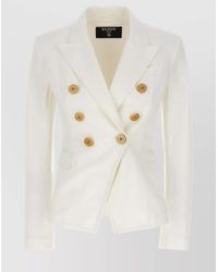 Balmain - Double-Breasted Structured Denim Blazer With Peak Lapel - Lyst