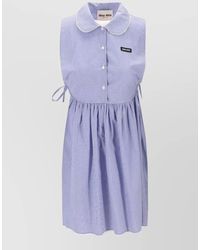 Miu Miu - Vichy Dress Sleeveless Gathered Waist Bow Collar - Lyst