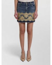 Dolce & Gabbana - Denim Lace-Insert Mini Skirt - Lyst