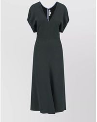 Victoria Beckham - V-Neck Short-Sleeve Midi Dress - Lyst