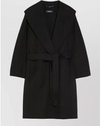 Max Mara - Belted Long Jacket Shawl Collar Pockets - Lyst
