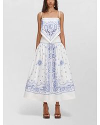 Self-Portrait - Embroidered High-Rise Flared Cotton Midi Skirt - Lyst