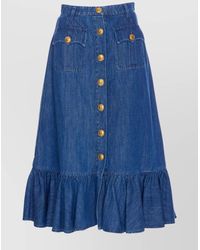 Valentino Garavani - Denim Skirt With Ruffled Hem And Pockets - Lyst