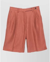 Brunello Cucinelli - Linen Shorts Pleated Design Belt Loops Pockets - Lyst