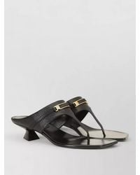 Sergio Rossi - Textured Leather Thong Mules Square Toe Kitten Heel - Lyst