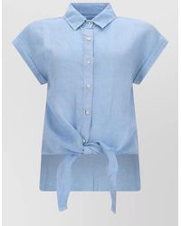 120% Lino - Collared Shirt Short Sleeves Tie Front - Lyst
