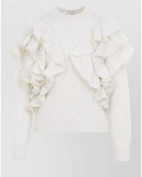 Elisabetta Franchi - Mohair-Blend Ruffled Short-Sleeve High-Neck Sweater - Lyst