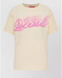 DIESEL - Logo Print Floral Print Cotton T-Shirt - Lyst