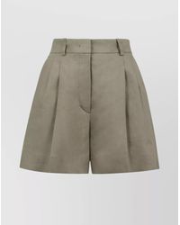 Kiton - Linen High Waist Pleated Shorts With Belt Loops - Lyst