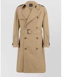 BOSS - Cotton Double-Breasted Belted Trench Coat - Lyst