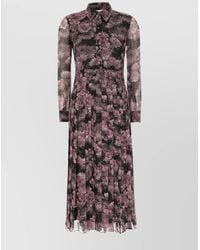 Tory Burch - Silk Dress With Floral Pattern And Pleated Skirt - Lyst