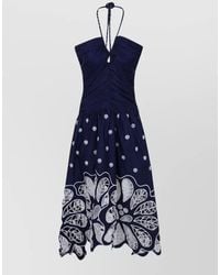 FARM Rio - Sleeveless Midi Dress Halter Neck Embroidery - Lyst