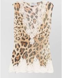 ERMANNO FIRENZE - Animal Print Lace Trim Sleeveless V Neck Top - Lyst