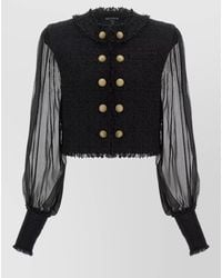 Balmain - Cropped Tweed Double-Breasted Blazer - Lyst