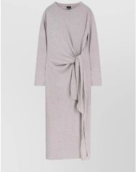 BOSS - Midi Dress With Knot Detail And Long Sleeves - Lyst