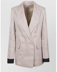Max Mara - Double Breasted Satin Blazer Notch Lapels - Lyst