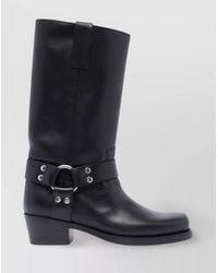 Paris Texas - Leather Block Heel Mid-Calf Boots Squared Toe - Lyst