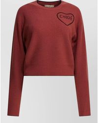 Chloé - Wool Cashmere Ribbed Cropped Crew Neck Logo Jumper - Lyst