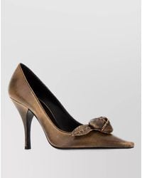 Prada - Suede Leather Rose Appliqué Pumps - Lyst