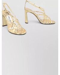 Jimmy Choo - Felice Metallic Beaded Block Heel Sandals - Lyst