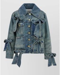 Ganni - Rigid Denim Jacket Bow Detail Pockets - Lyst