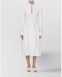 Bottega Veneta - Linen And Viscose Dress With Buttoned Sleeves - Lyst