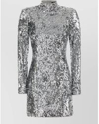 Balmain - High Neck Sequin Mini Dress Long Sleeves - Lyst