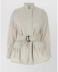 Fendi - Silk Blend Pinstriped Long-Sleeve Blouson Jacket - Lyst