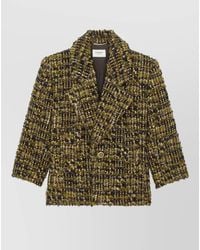 Saint Laurent - Single Breasted Wool Tweed Tailored Coat - Lyst