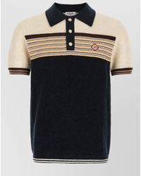 CASABLANCA - Cotton Wool Fine-Knit Striped Short-Sleeve Polo Shirt - Lyst