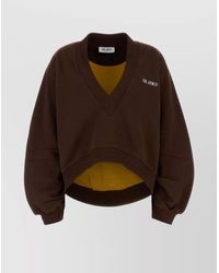The Attico - Cropped V-Neck Sweatshirt With Ribbed Cuffs And Hem - Lyst