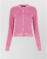 Versace - Silk Jacquard Crewneck Cardigan - Lyst