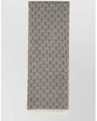 Gucci - Wool Scarf Embroidered Rectangular Fringed Edges - Lyst