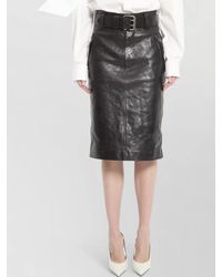 Saint Laurent - Leather High-Rise Slim-Fit Midi Pencil Skirt - Lyst