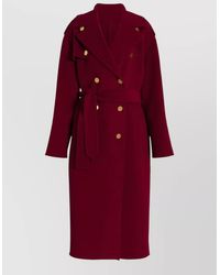 Alberta Ferretti - Long Jacket Belted Waist Epaulettes Buttons Lapels - Lyst
